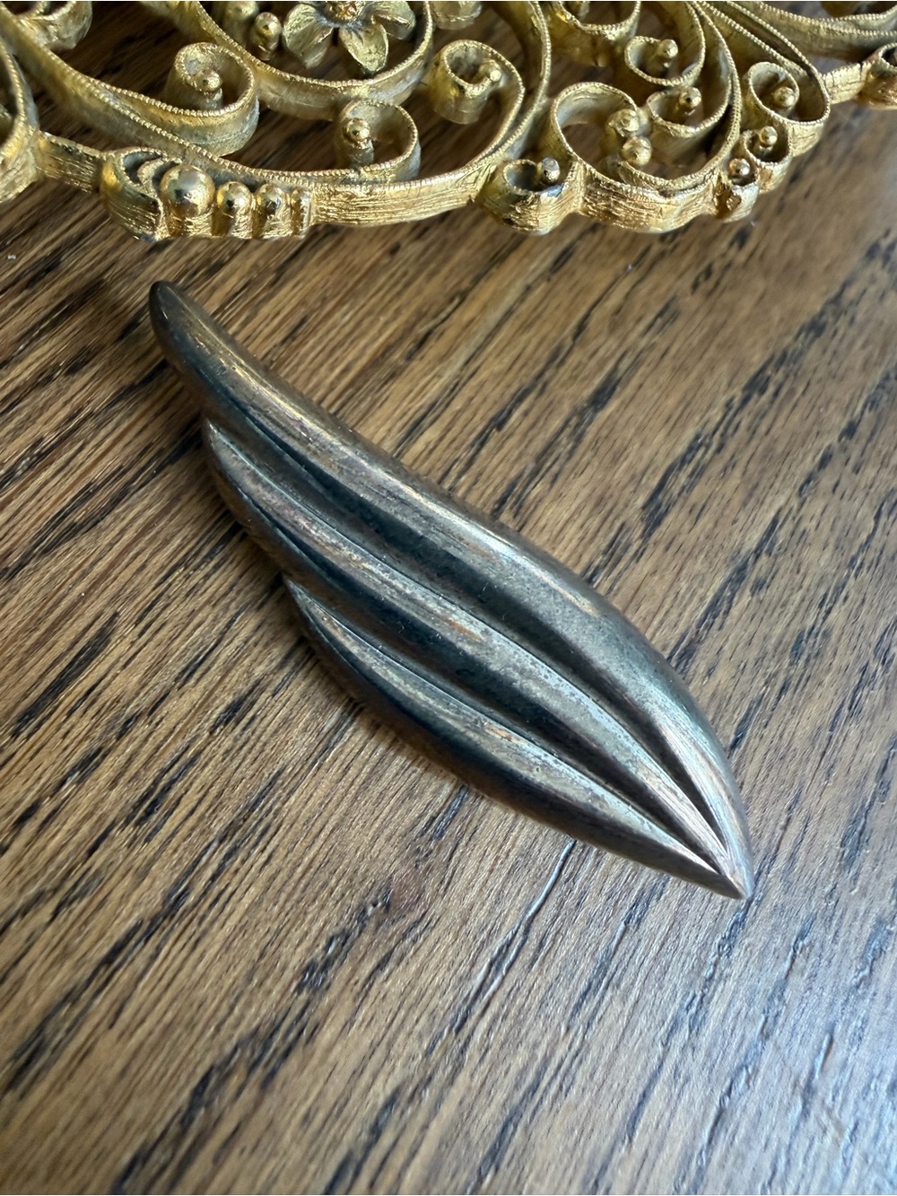 Vintage 925 Sterling Silver Modernist Tiered Wing Leaf Brooch Pin